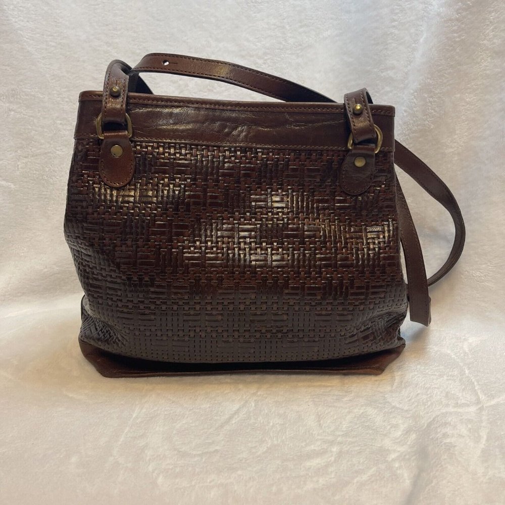 Brahmin Vintage Woven Leather Cognac Brown Shoulder Bucket Bag - VGUC - Picture 5 of 12
